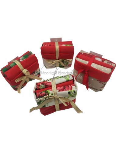 Set natale 3 strofinacci cotone con cestino