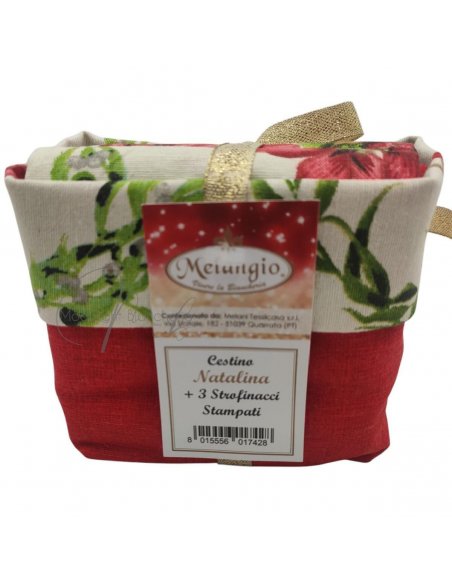 Set natale 3 strofinacci cotone con cestino