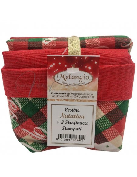 Set natale 3 strofinacci cotone con cestino