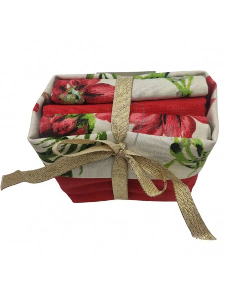 Set natale 3 strofinacci cotone con cestino