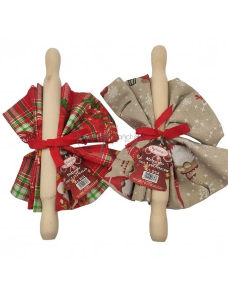 Mattarello legno + strofinaccio cotone