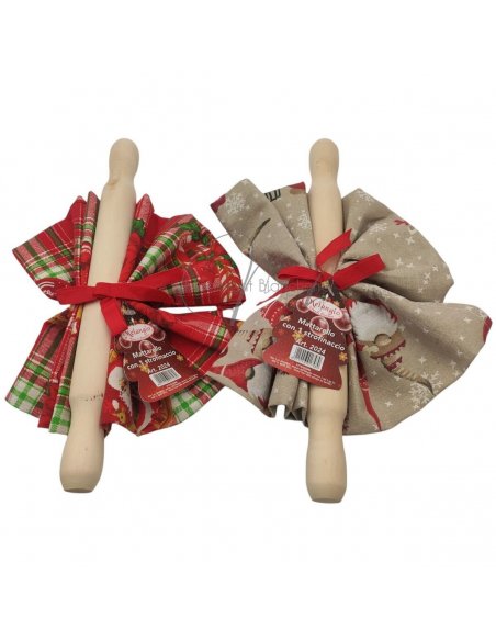 Mattarello legno + strofinaccio cotone