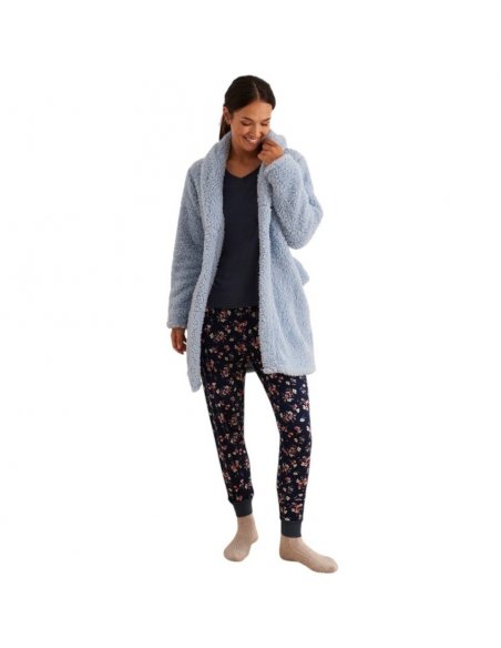 Completo pigiama donna cotone modal con vestaglia teddy