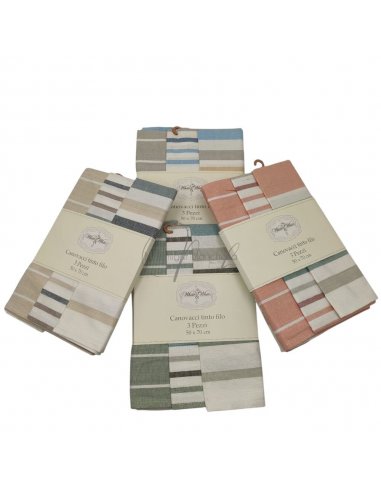 Set 3 canovacci cucina cotone tinto in filo