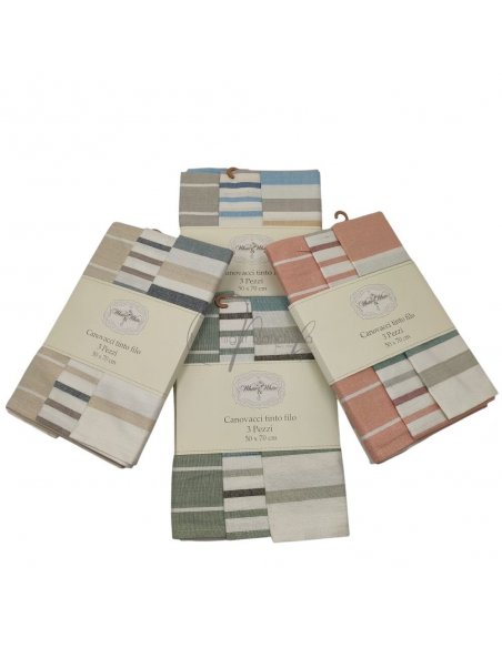 Set 3 canovacci cucina cotone tinto in filo