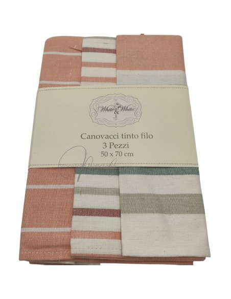 Set 3 canovacci cucina cotone tinto in filo