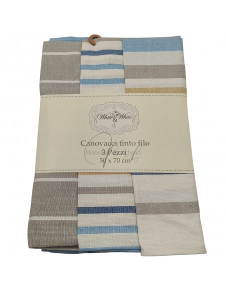Set 3 canovacci cucina cotone tinto in filo