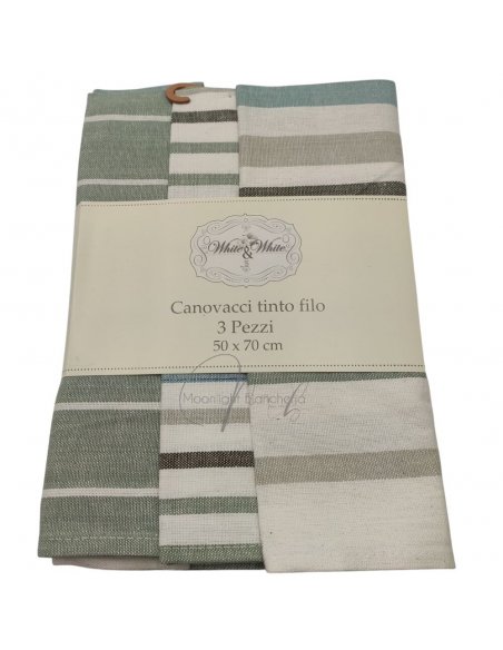 Set 3 canovacci cucina cotone tinto in filo
