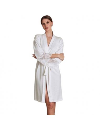 Vestaglia classica cotone con applicazione in pizzo