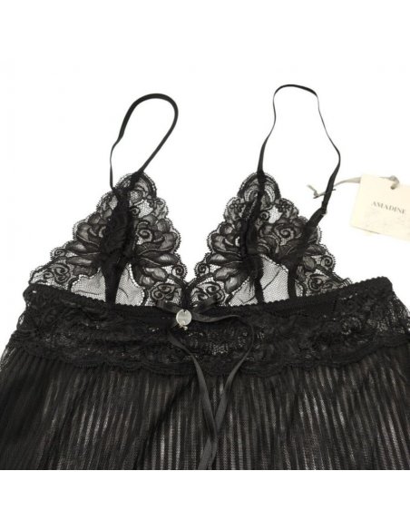 Baby doll raso plisse' con pizzo e brasiliana