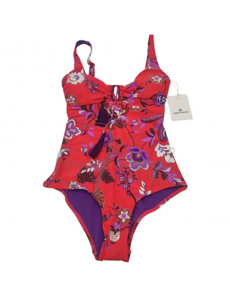 Evody intero corallo + pareo-foulard chiffon