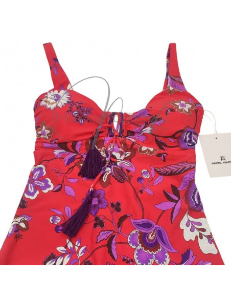 Evody intero corallo + pareo-foulard chiffon