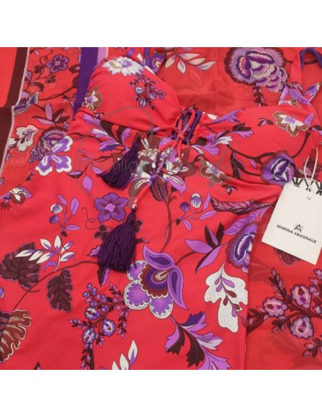 Evody intero corallo + pareo-foulard chiffon