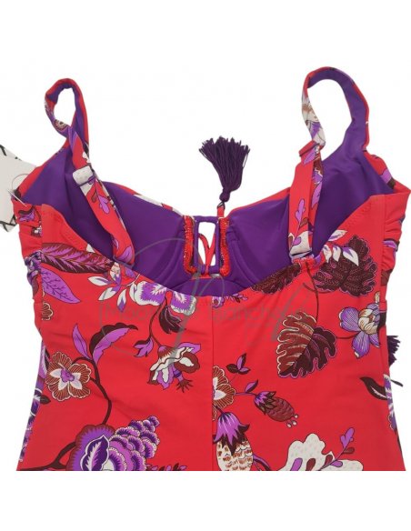 Evody intero corallo + pareo-foulard chiffon