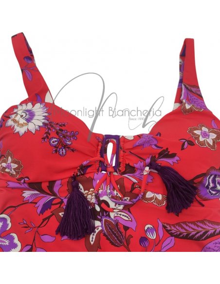 Evody intero corallo + pareo-foulard chiffon